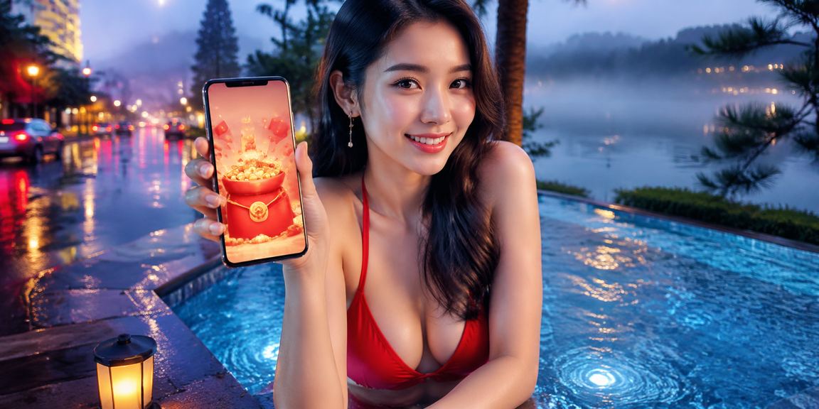 Cô gái Đà Lạt cầm phong bì đỏ trước màn hình đăng ký tài khoản nhận thưởng